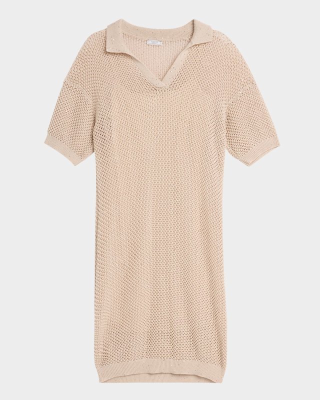 Open-Knit Sequin Midi Sweater Dress